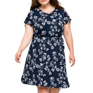 41 Hawthorn Navy Floral Short Flutter Sleeve Dress size 1X V Neck